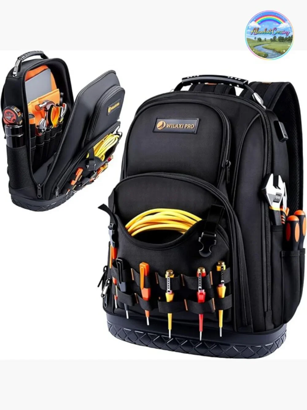 Heavy Duty Tool Backpack, Waterproof Oxford Fabric with Plastic Base, 44